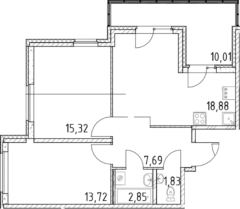 2-комнатная квартира 60.29 м², 11/23 эт., ЖК «Город Первых»